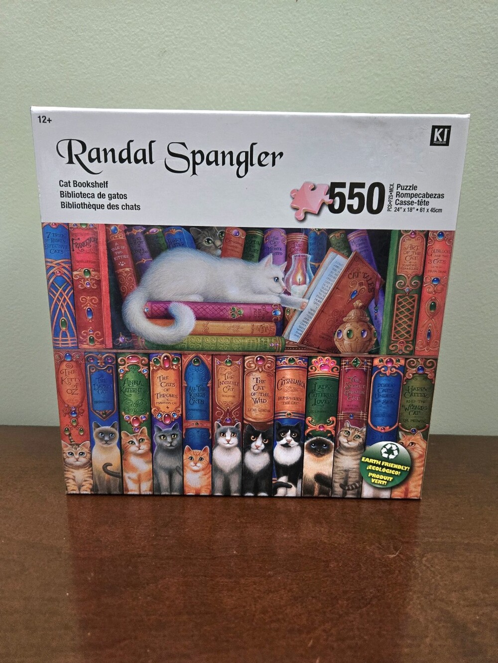 CAT BOOKSHELF 550 Pc The Art of Randal Spangler Jigsaw Puzzle 18" x 24" NEW